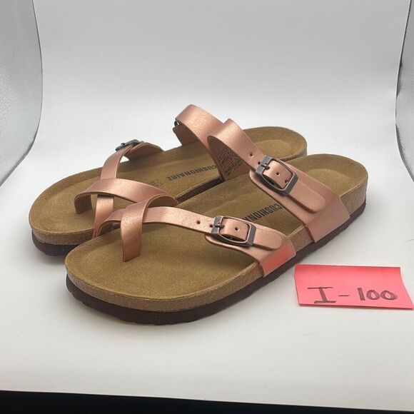 CUSHIONAIRE Women's Cork Footbed Sandal SIZE 10 ROSEGOLD - Picture 3 of 7